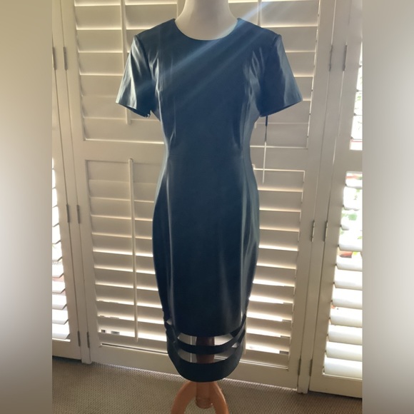 Calvin Klein Black Leather Dress Calvin Klein Black Faux Leather Sleeveless  Sheath Dress, Sz New